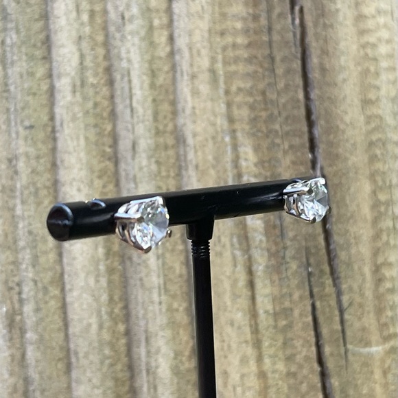 Solid 14k White Gold White (Colorless) Sapphire Round Stud Earrings - Picture 2 of 5